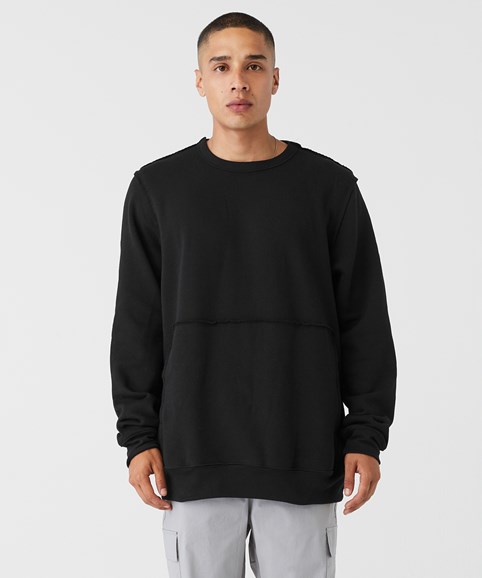 Unisex raw seam crew pullover