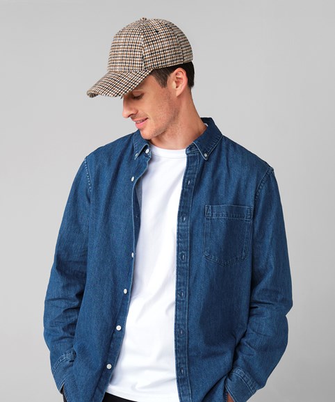 Wool blend check cap