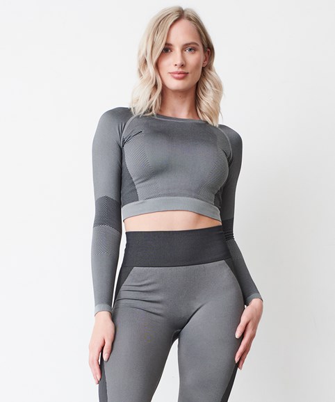 Women's seamless panelled long sleeve crop top