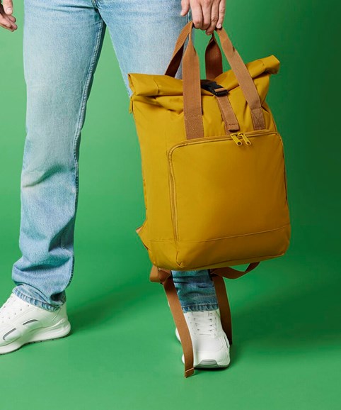 Recycled twin handle roll-top laptop backpack