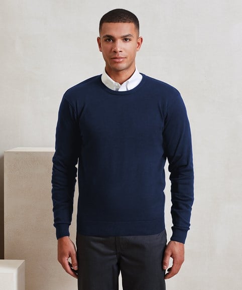 Crew neck cotton-rich knitted sweater