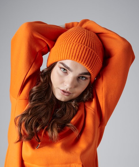 Engineered knit ribbed beanie