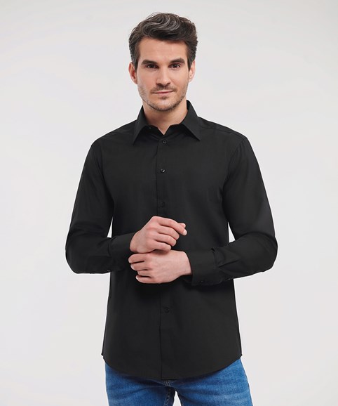 Long sleeve polycotton easycare fitted poplin shirt