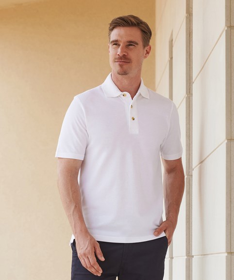 Classic cotton piqué polo with stand-up collar