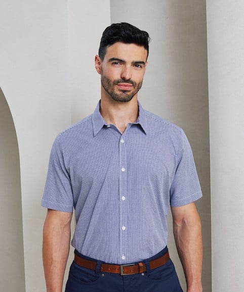 Microcheck (Gingham) short sleeve cotton shirt