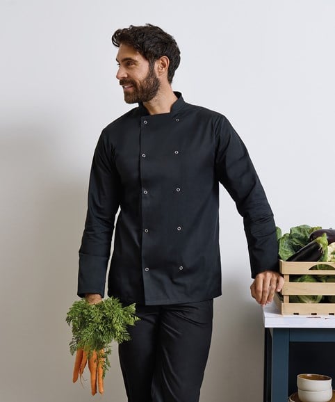 Studded front long sleeve chef's jacket