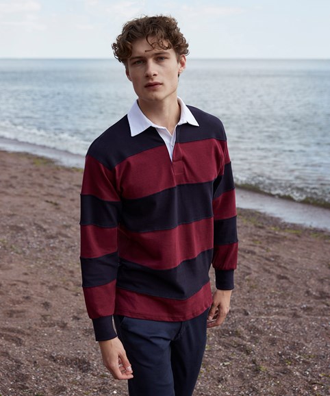 Sewn stripe long sleeve rugby shirt