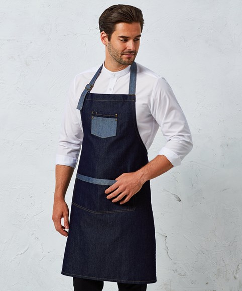 Domain contrast denim bib apron