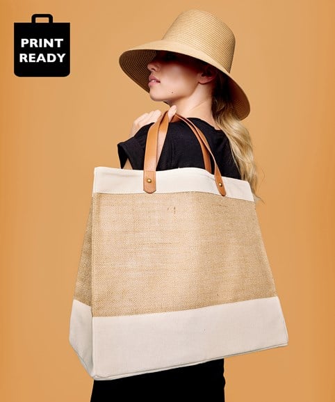 Adley jute with faux leather tote