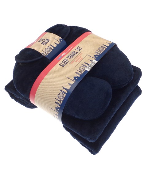 Travel set (neck pillow, eye mask and fleece blanket)