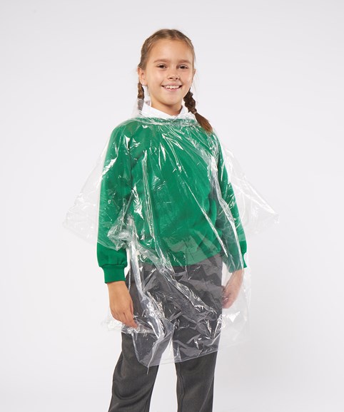 Kids emergency hooded plastic poncho