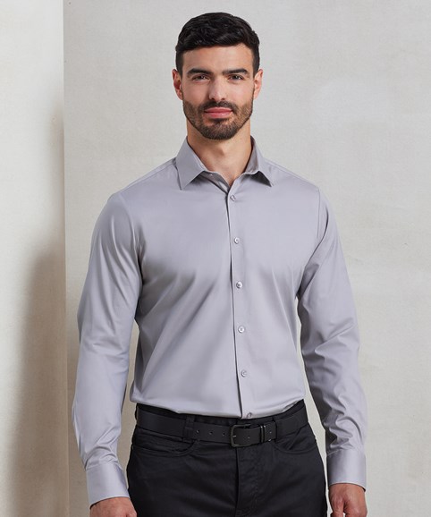 Chemise popeline stretch en coton manches longues pour homme