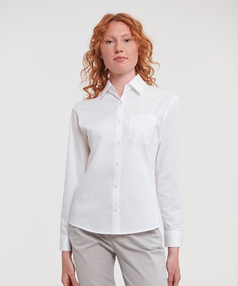 Women's long sleeve pure cotton easycare poplin shirt